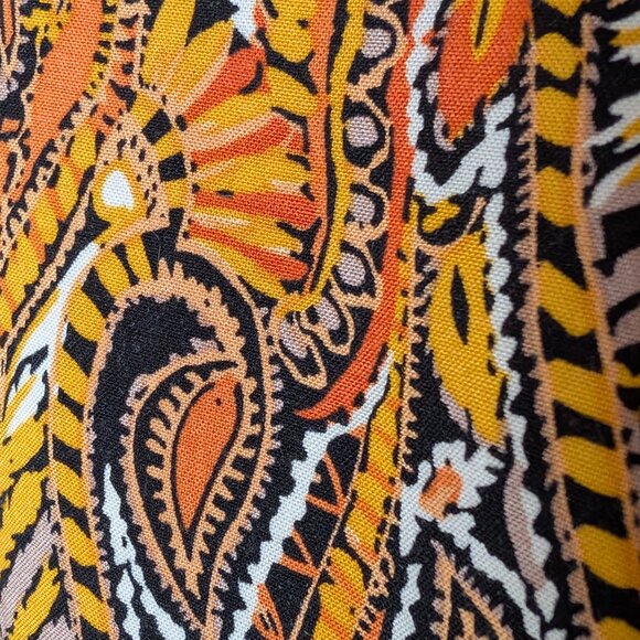 Rachel Roy Blouse 1X Orange Paisley Boho V-Neck Silky 3/4 Tie Sleeve EUC - Picture 3 of 8
